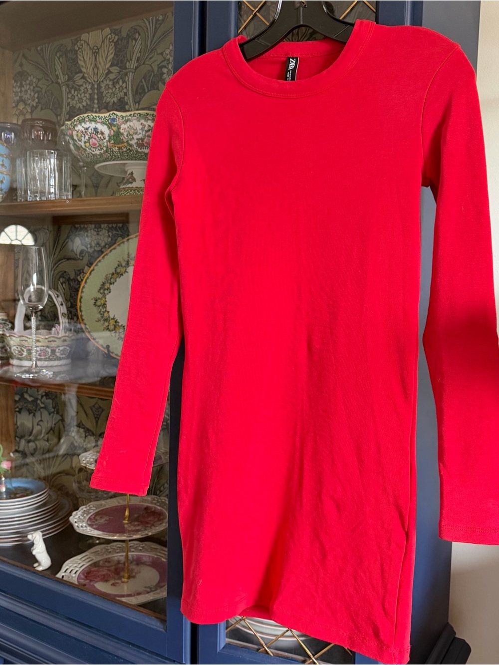 Zara Long-Sleeve Red Knit Dress